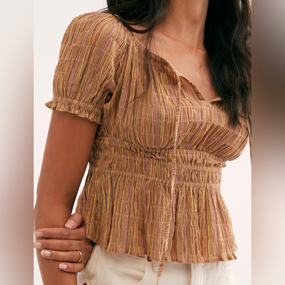 Free People Vivi Smocked Crop Too in Ivory